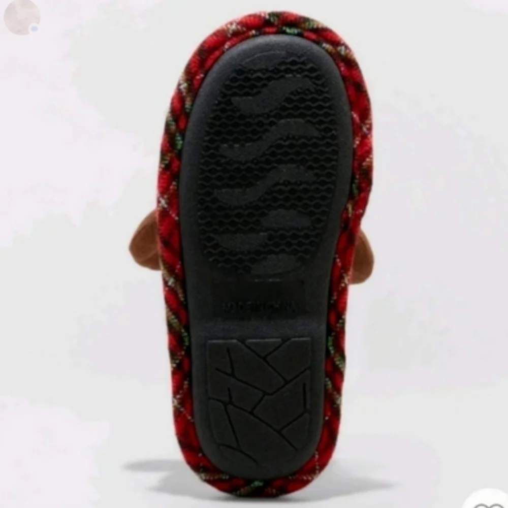 NWT Wondershop Kids' Holiday Plaid Reindeer Moose Slippers Size 9-10 Unisex New